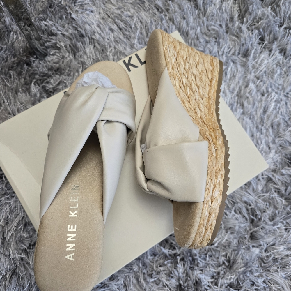 Anne Klein Cream Espadrille Shoes with Woven Platform